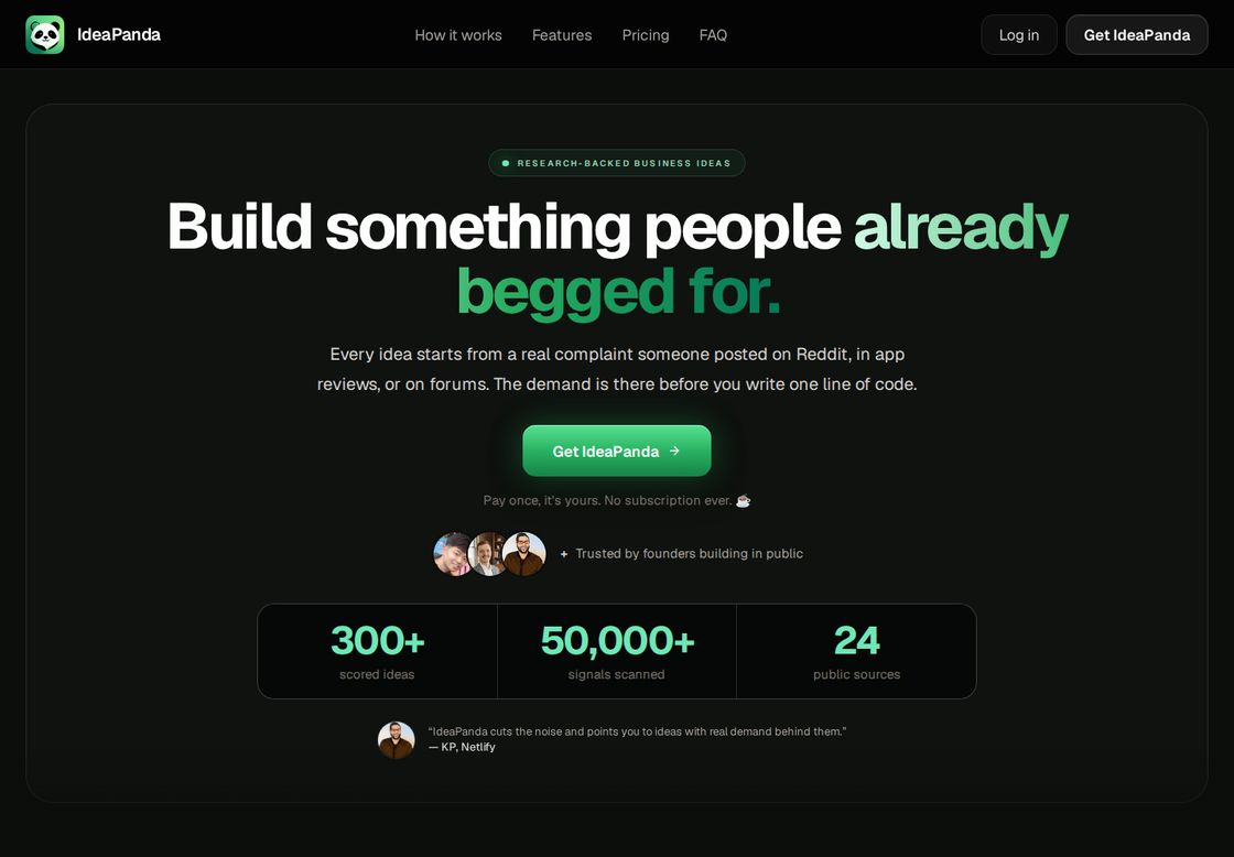 IdeaPanda homepage, first screen