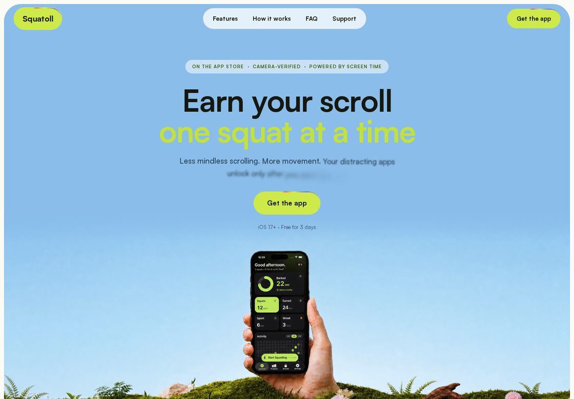 Squatoll homepage, first screen