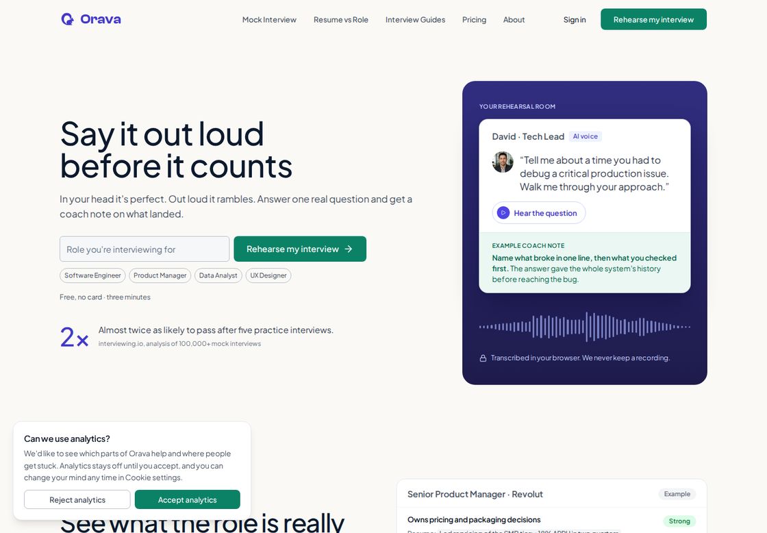 Orava homepage, first screen