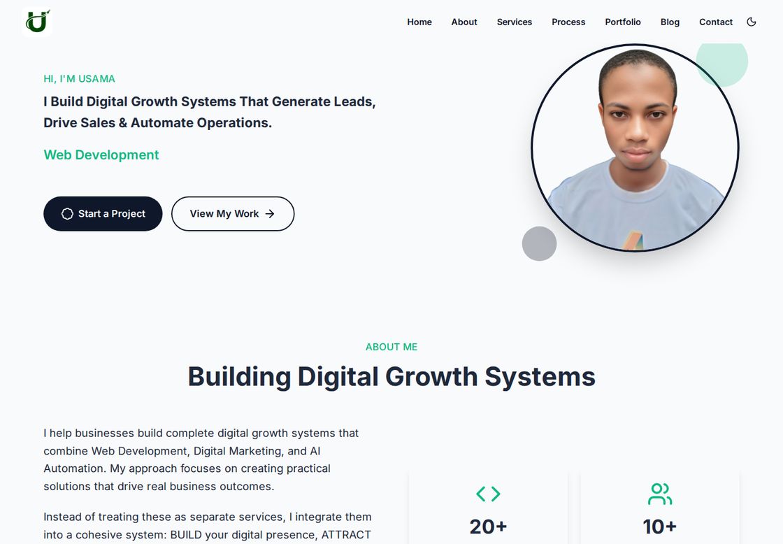 Usama Growth Solutions homepage, first screen