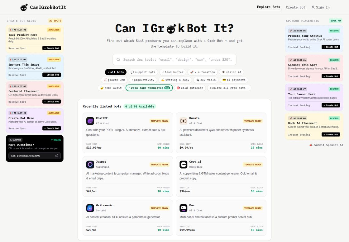 Can I Grok Bot It? homepage, first screen