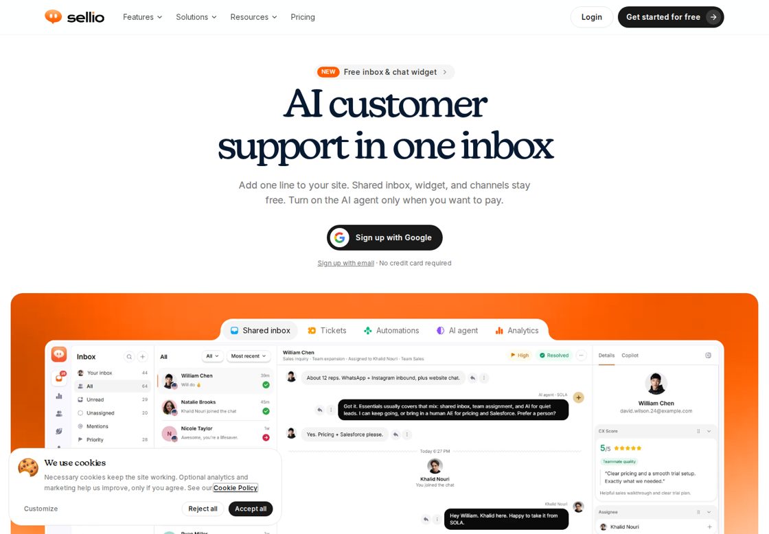 Sellio homepage, first screen