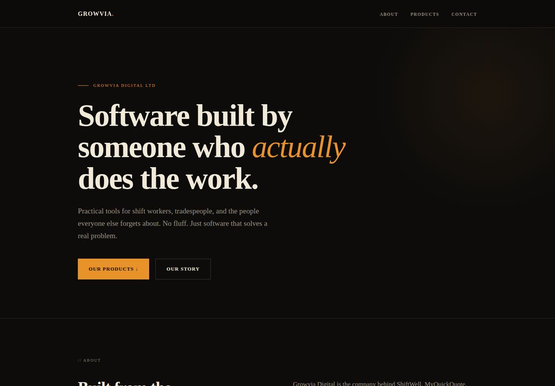 Growvia Digital homepage, first screen