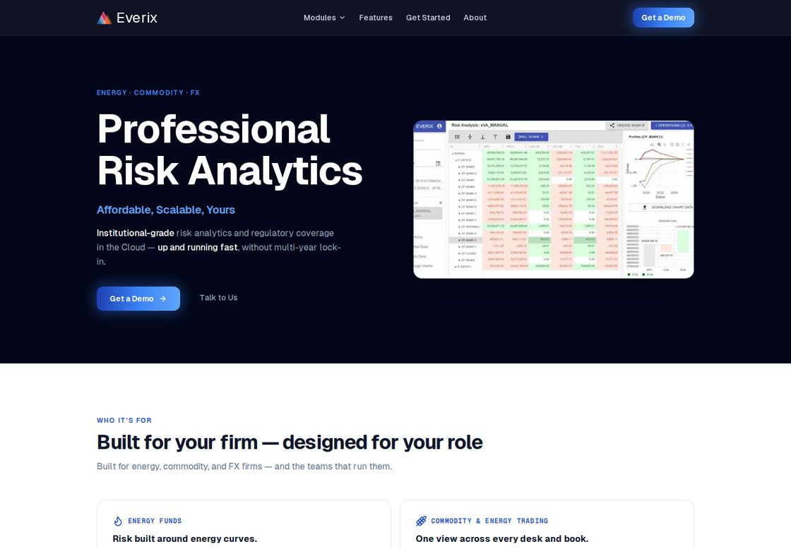 Everix homepage, first screen