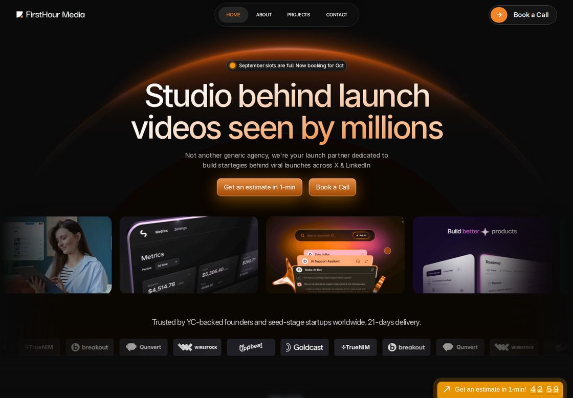 FirstHourMedia homepage, first screen