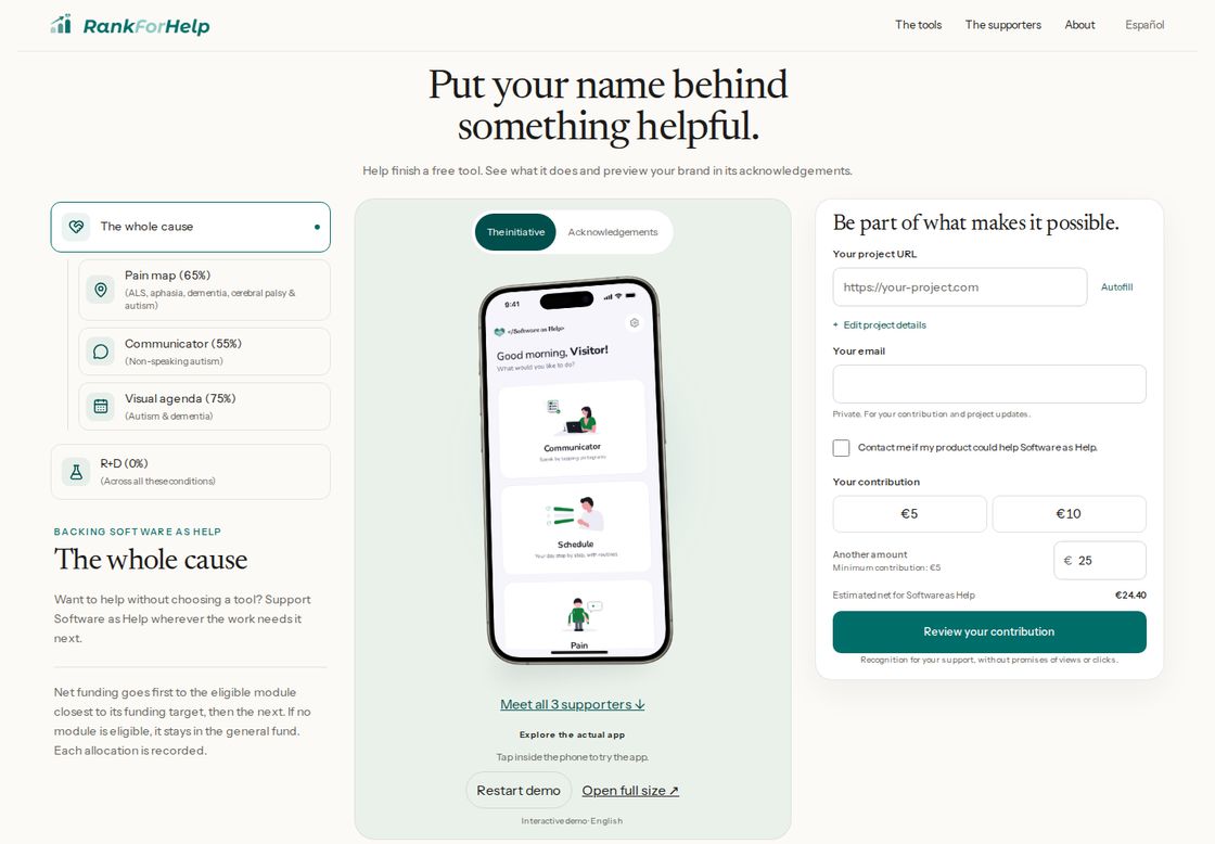 Rank for Help homepage, first screen