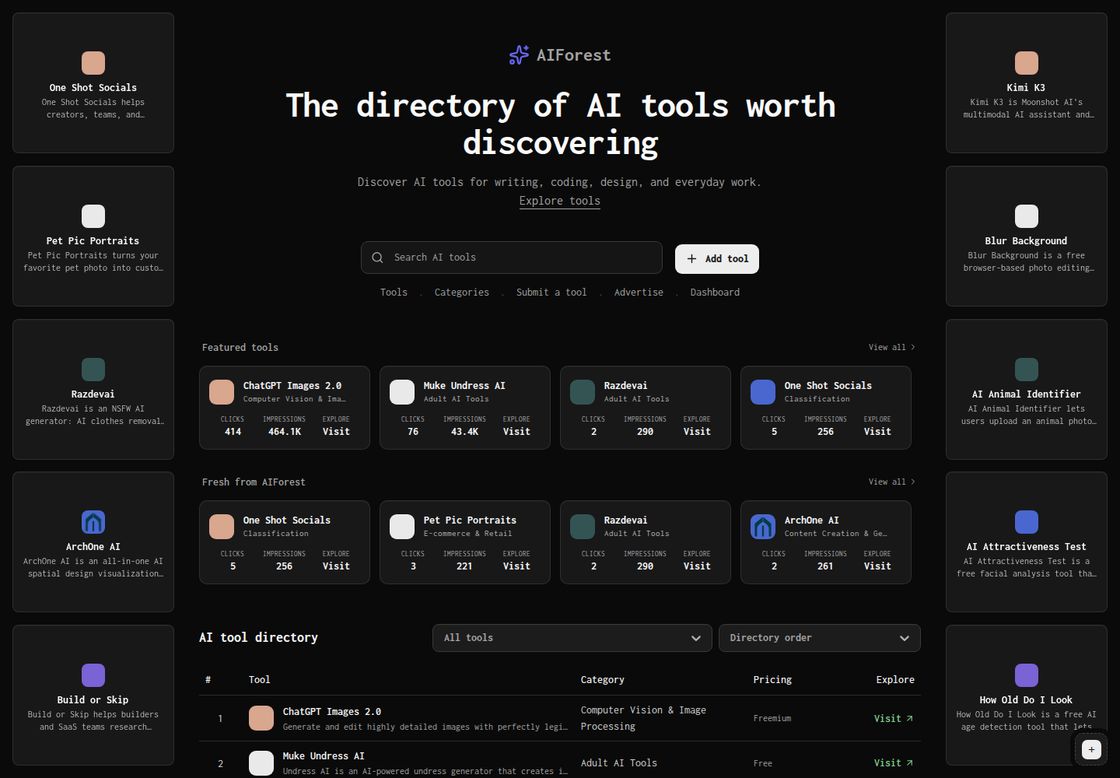 AIForest homepage, first screen