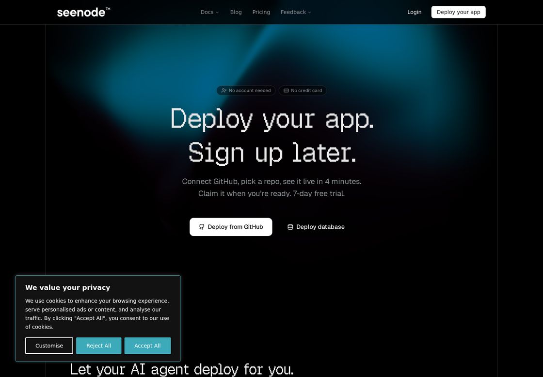 seenode homepage, first screen