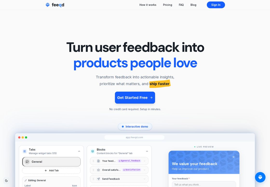 feeqd homepage, first screen