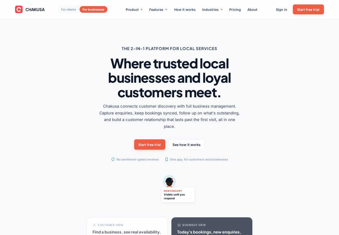 Chakusa homepage, first screen