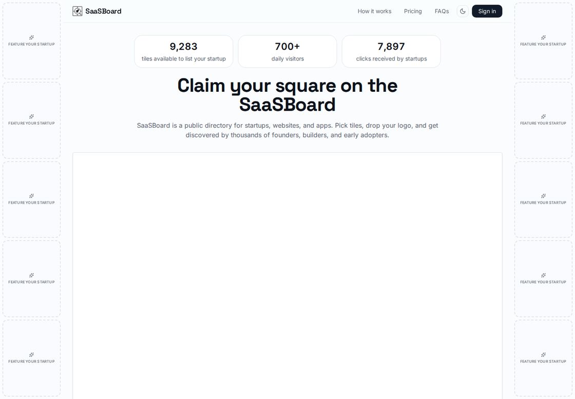SaaSBoard homepage, first screen