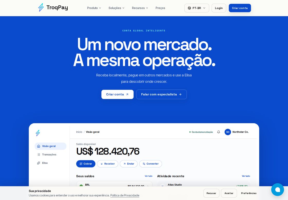 TroqPay homepage, first screen
