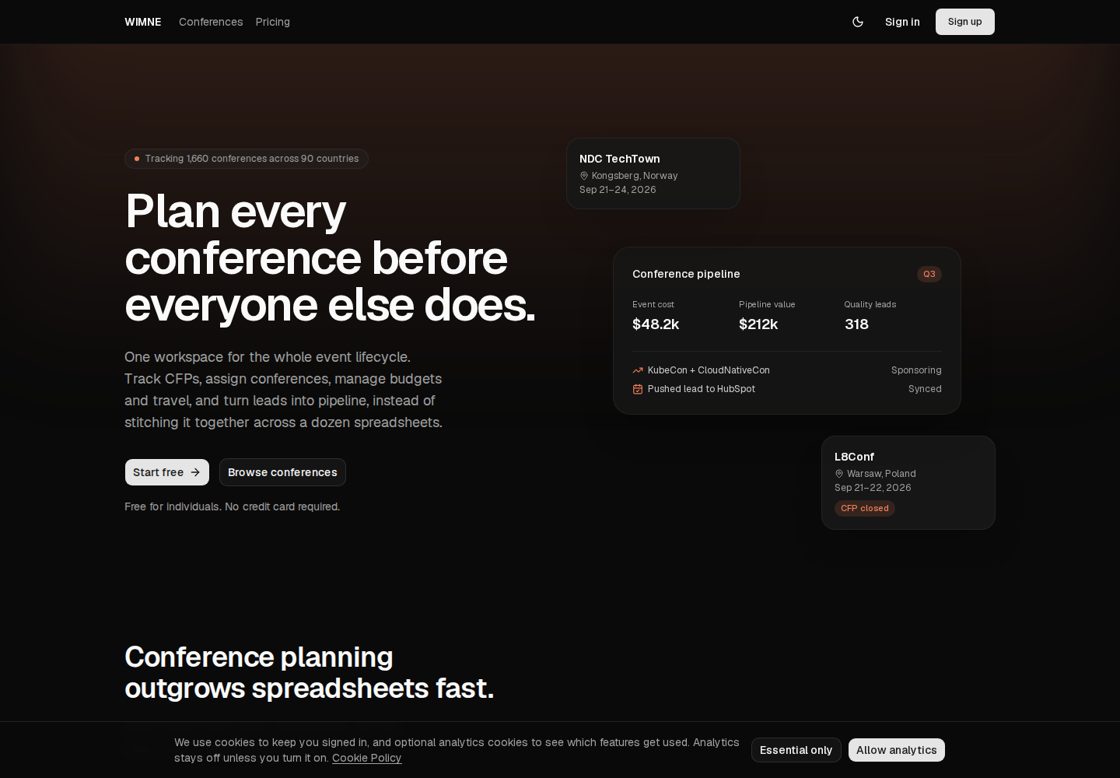 WIMNE homepage, first screen