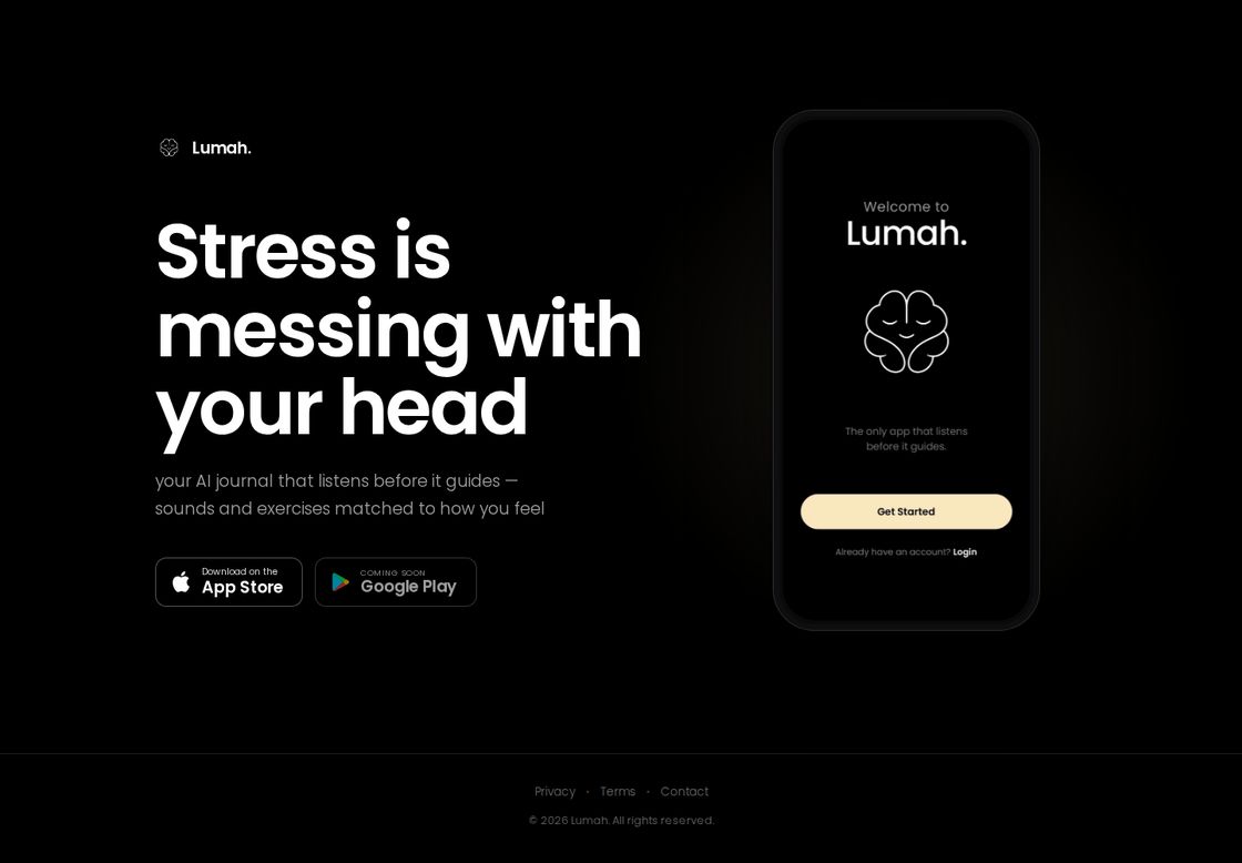 Lumah homepage, first screen