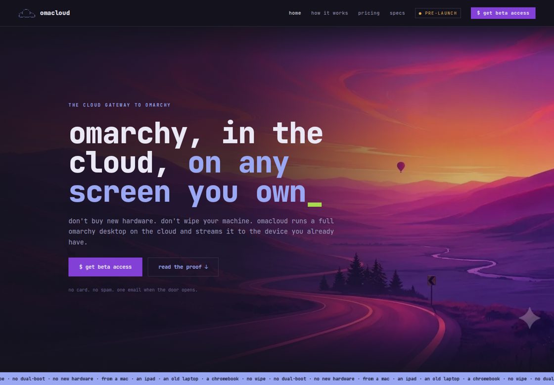 omacloud homepage, first screen
