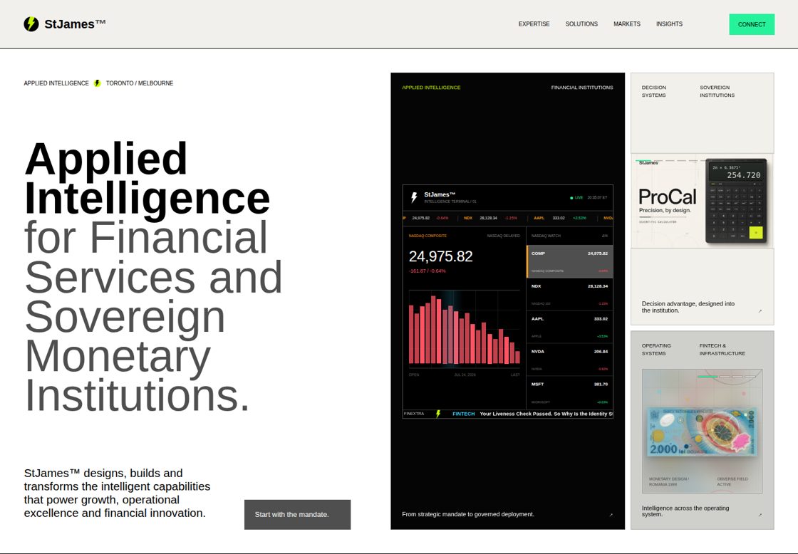 StJames homepage, first screen