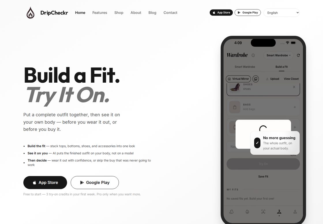 DripCheckr homepage, first screen