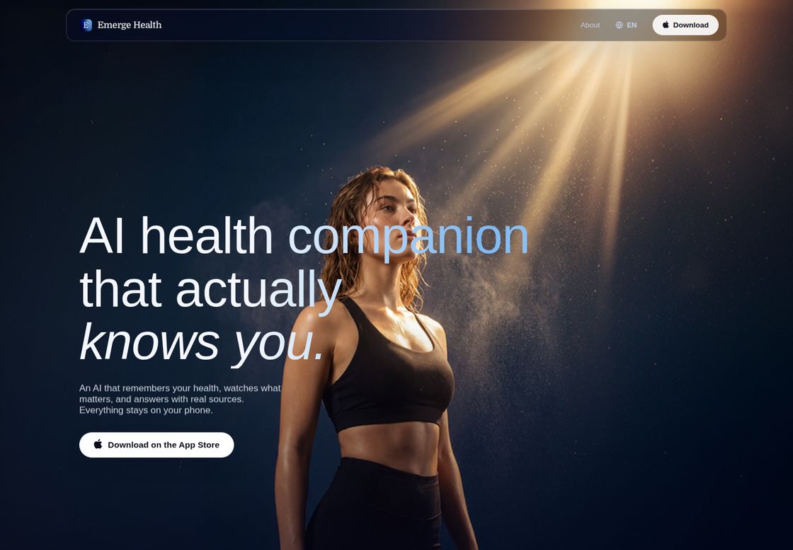 Emerge Health homepage, first screen