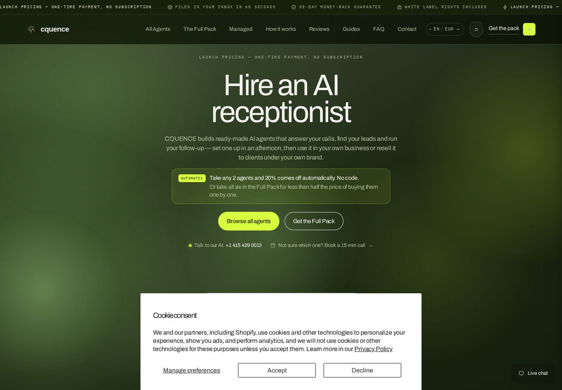 CQUENCE homepage, first screen