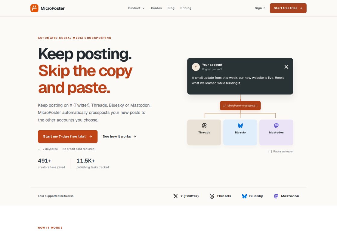 MicroPoster homepage, first screen
