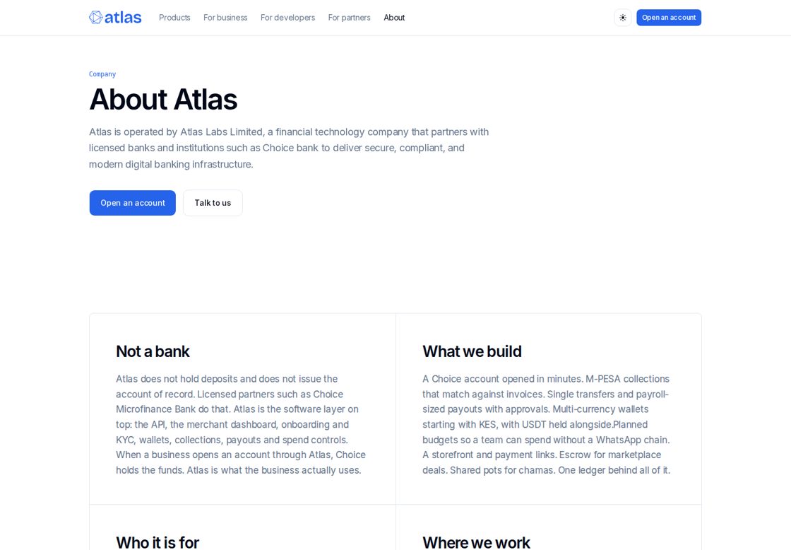 Atlas homepage, first screen
