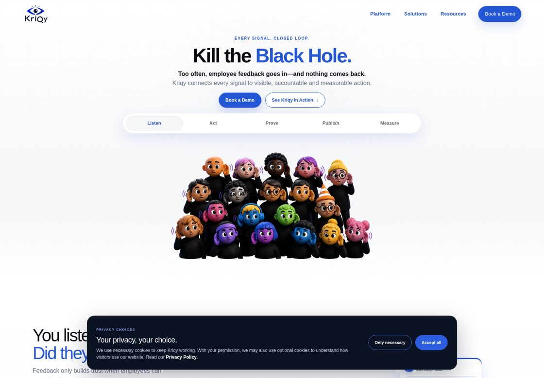 Kriqy homepage, first screen