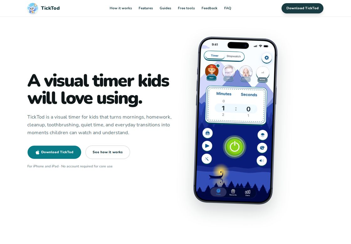TickTod homepage, first screen