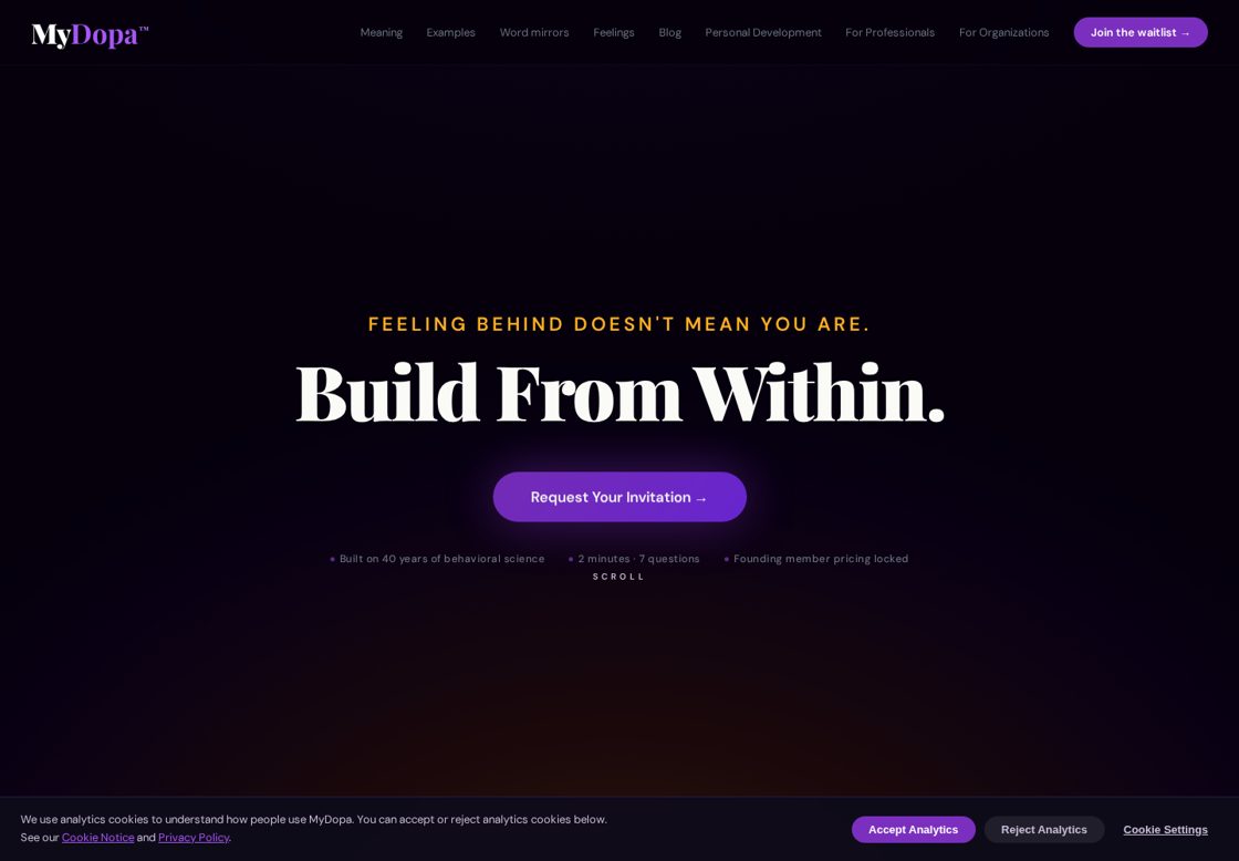 MyDopa homepage, first screen