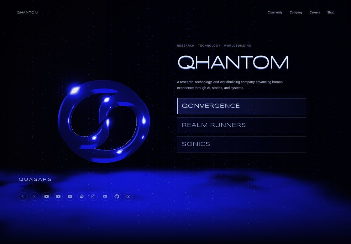 Qhantom homepage, first screen