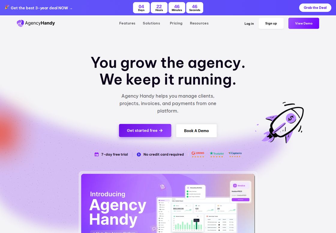 Agency Handy homepage, first screen
