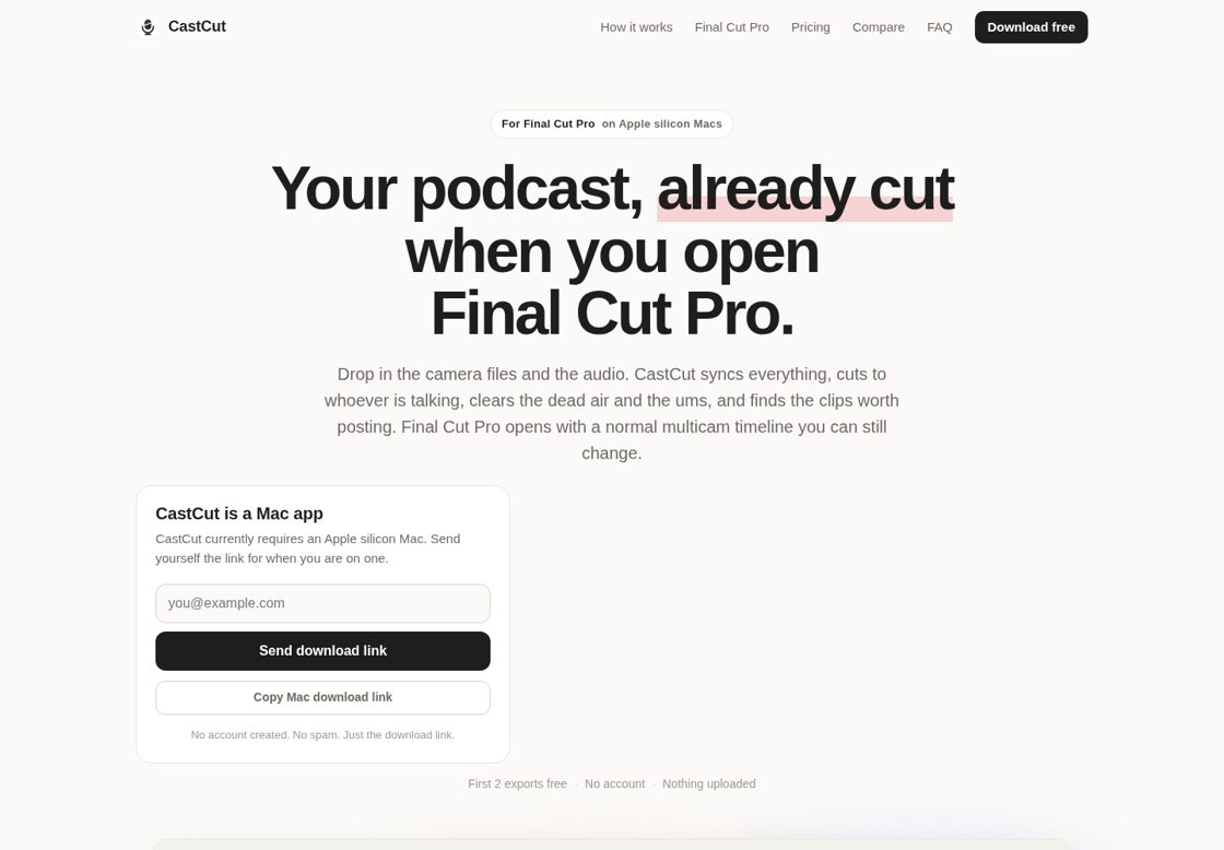 CastCut homepage, first screen