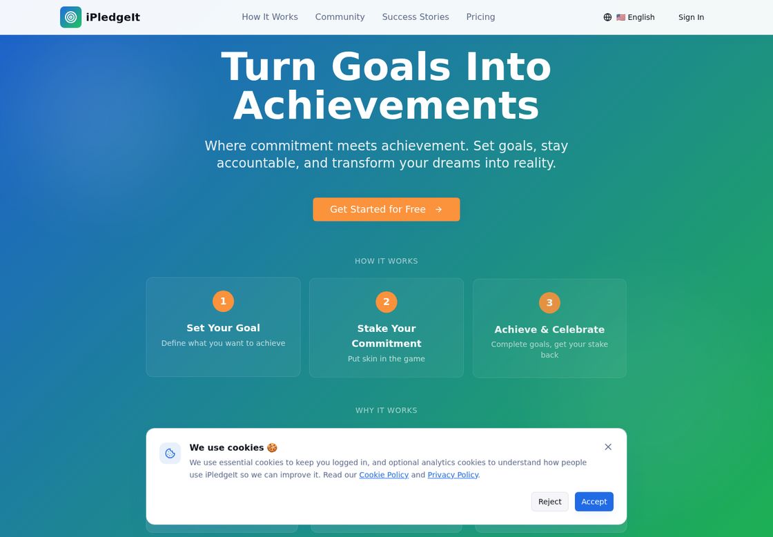 iPledgeIt homepage, first screen