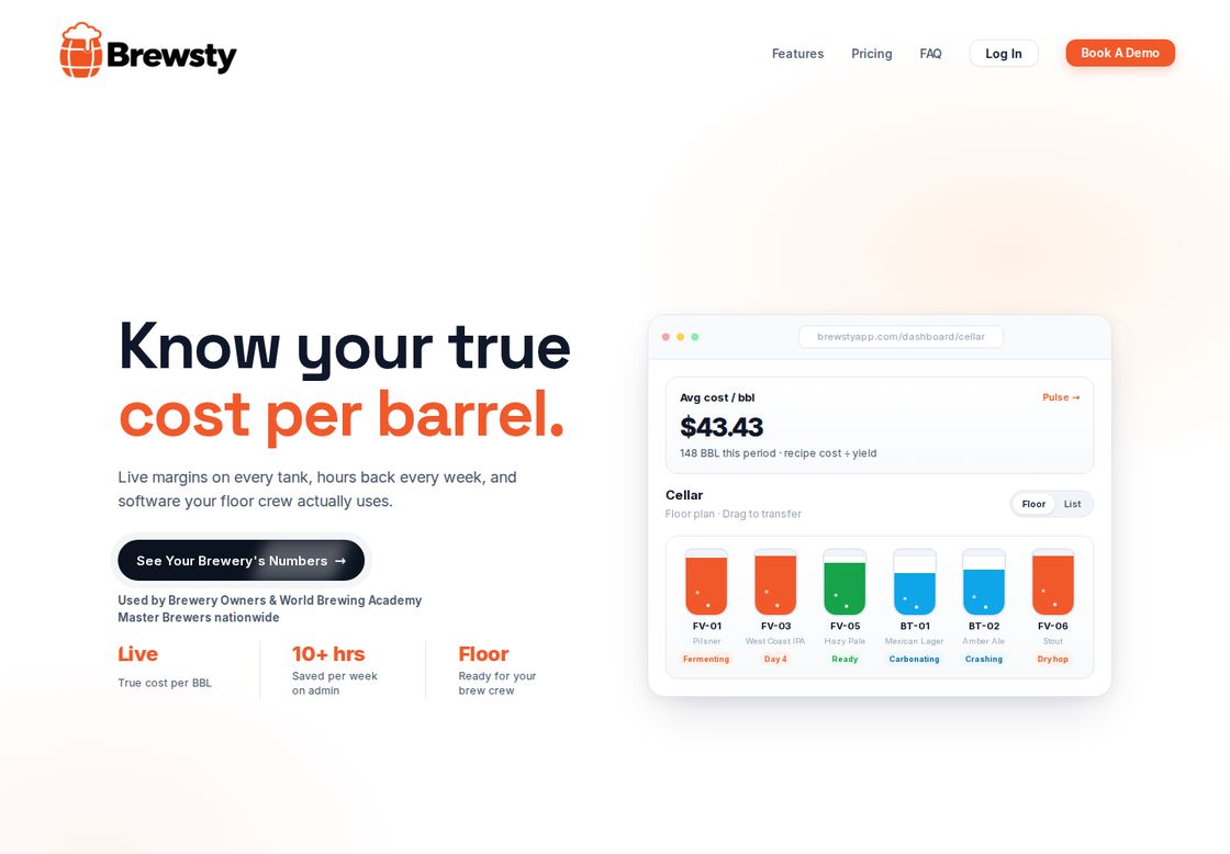 Brewsty homepage, first screen