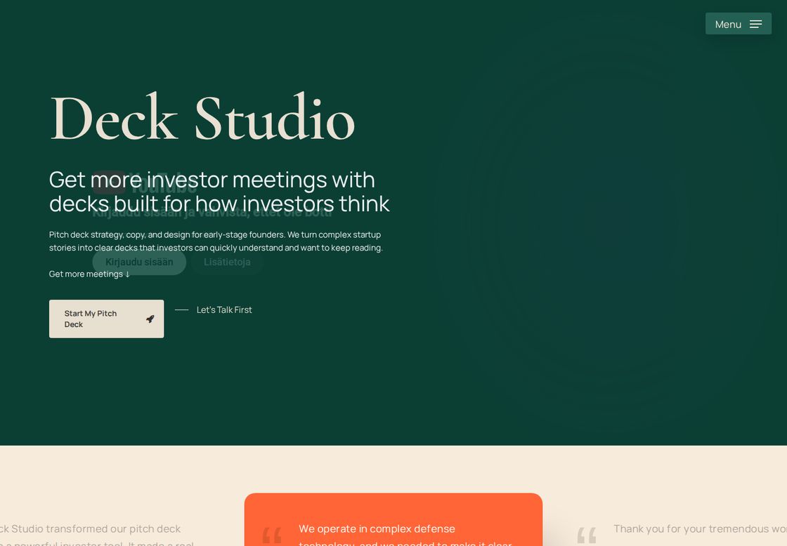 DeckStudio homepage, first screen