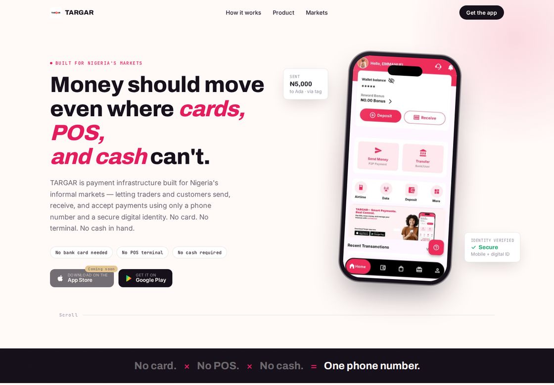Targar homepage, first screen