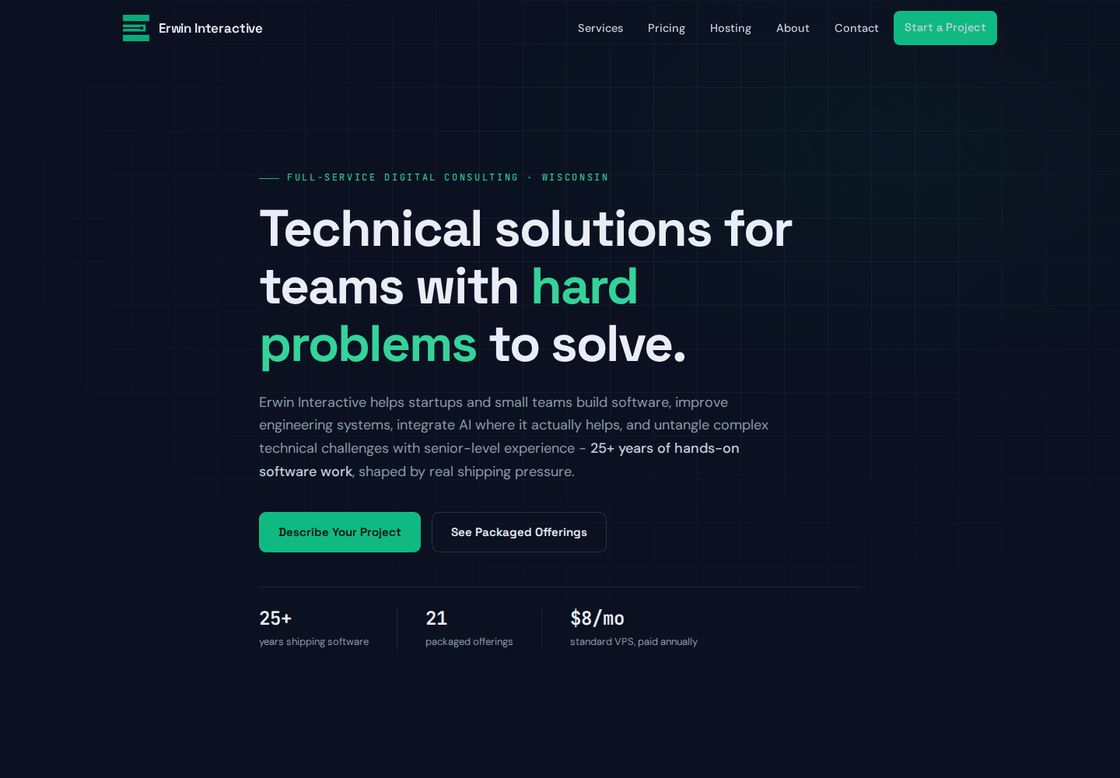 Erwin Interactive homepage, first screen