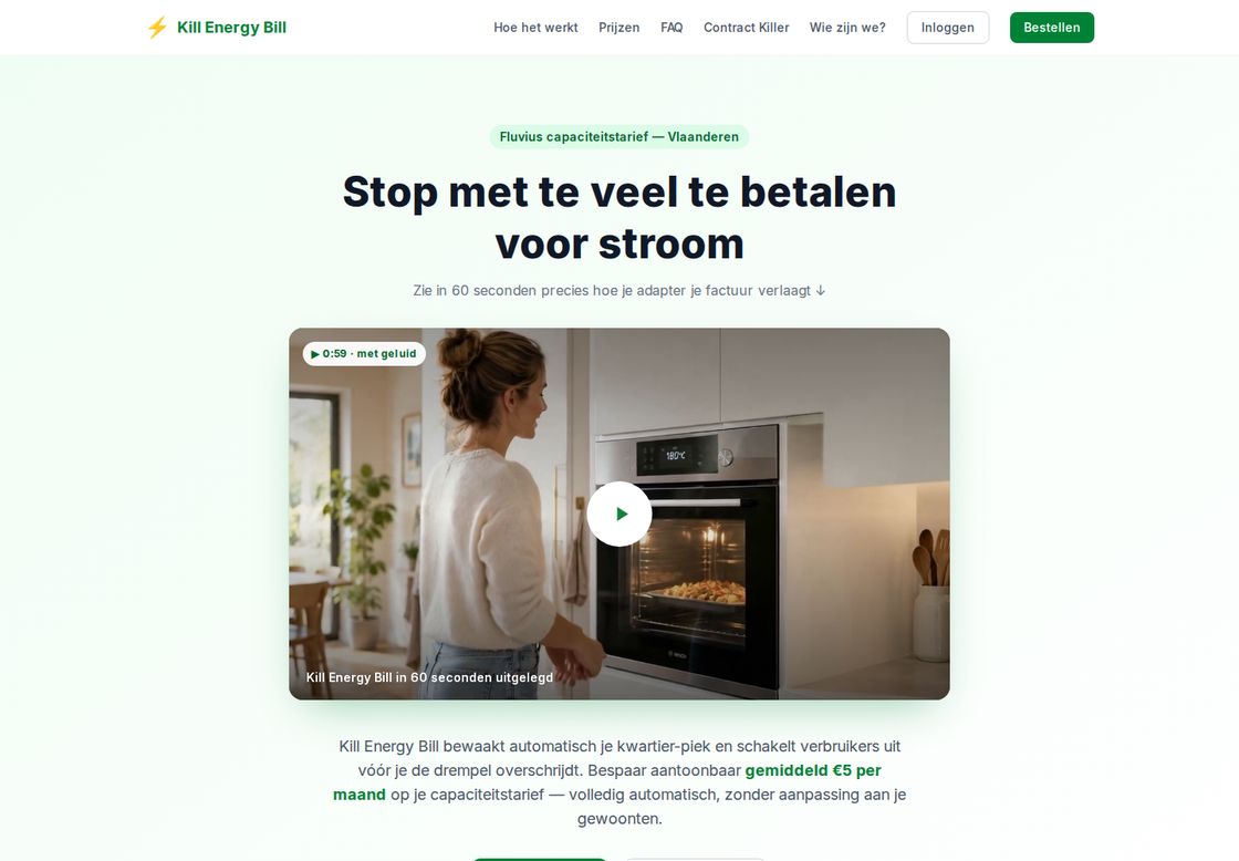 Kill Energy Bill homepage, first screen