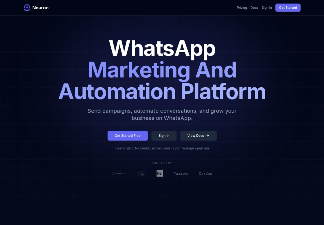 Neuron homepage, first screen