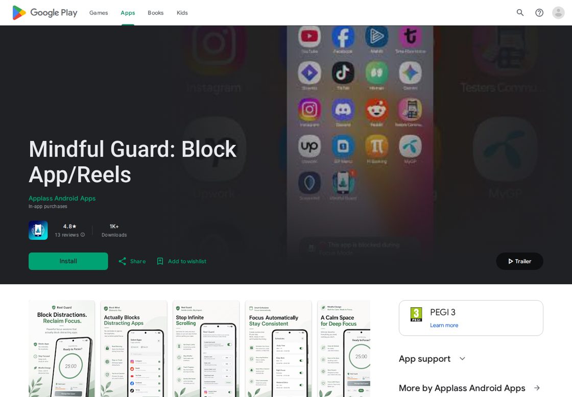 Mindful Guard homepage, first screen