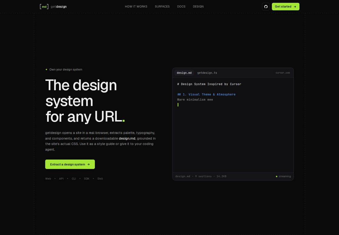 getdesign homepage, first screen
