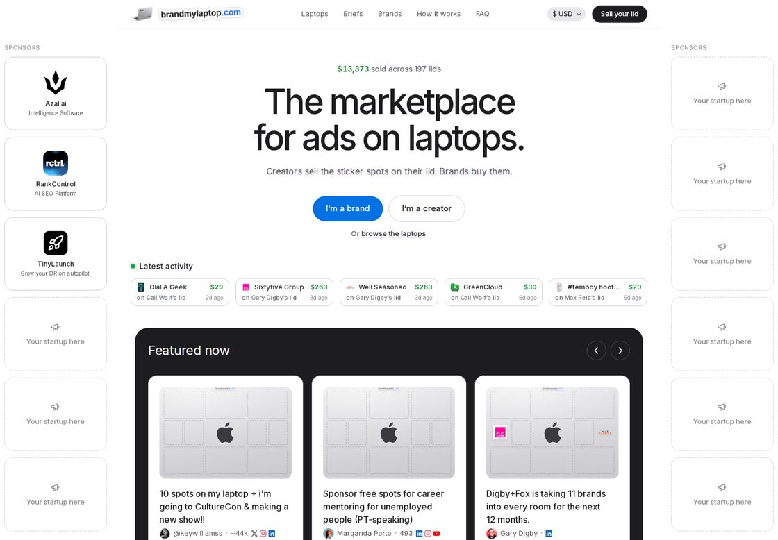 BrandMyLaptop homepage, first screen