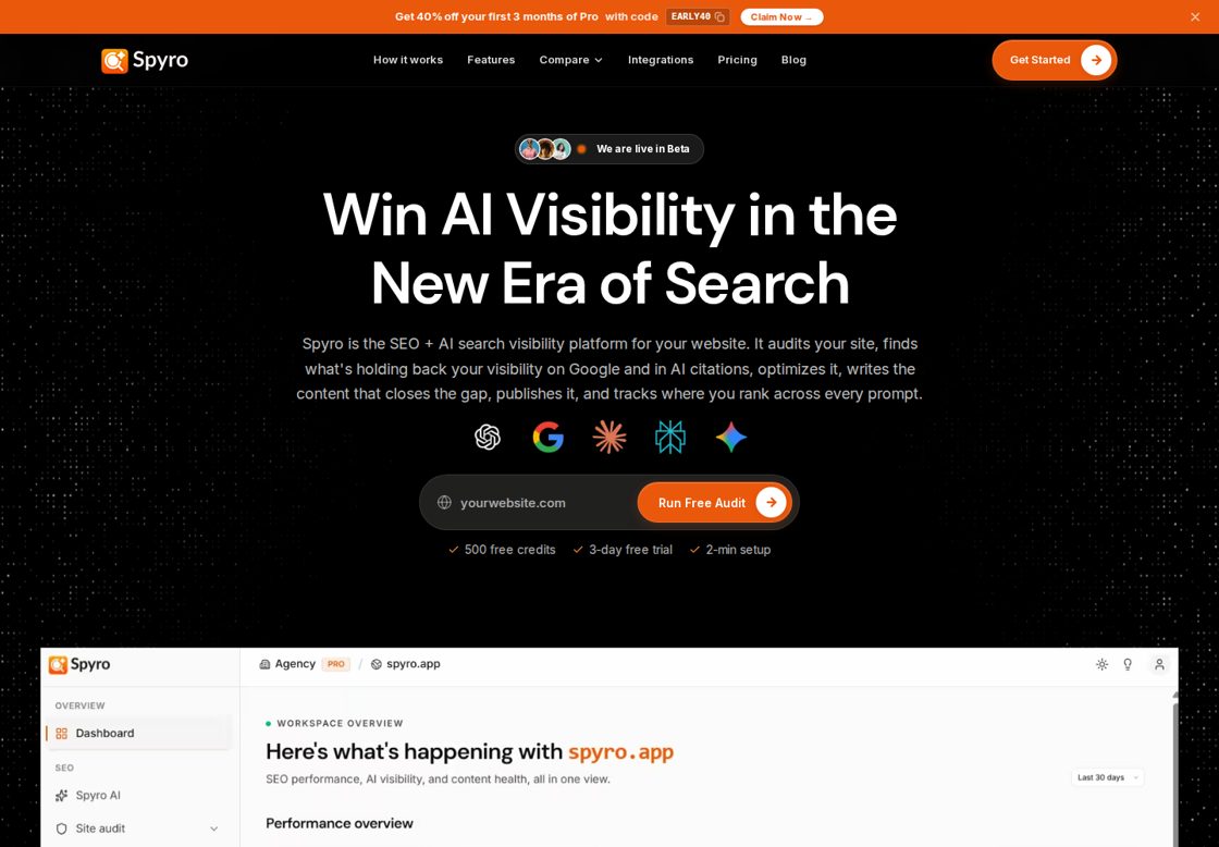 Spyro AI homepage, first screen