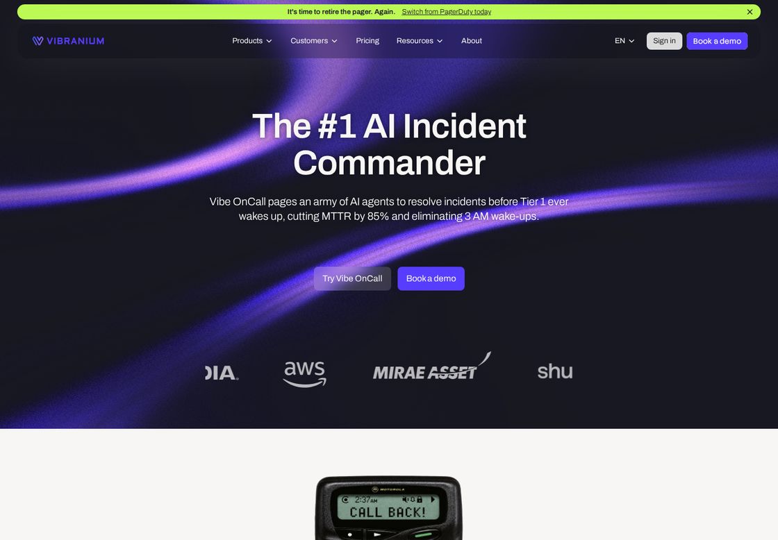 Vibranium Labs homepage, first screen