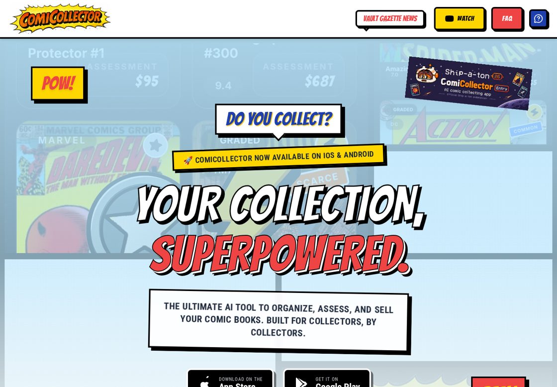 ComiCollector homepage, first screen