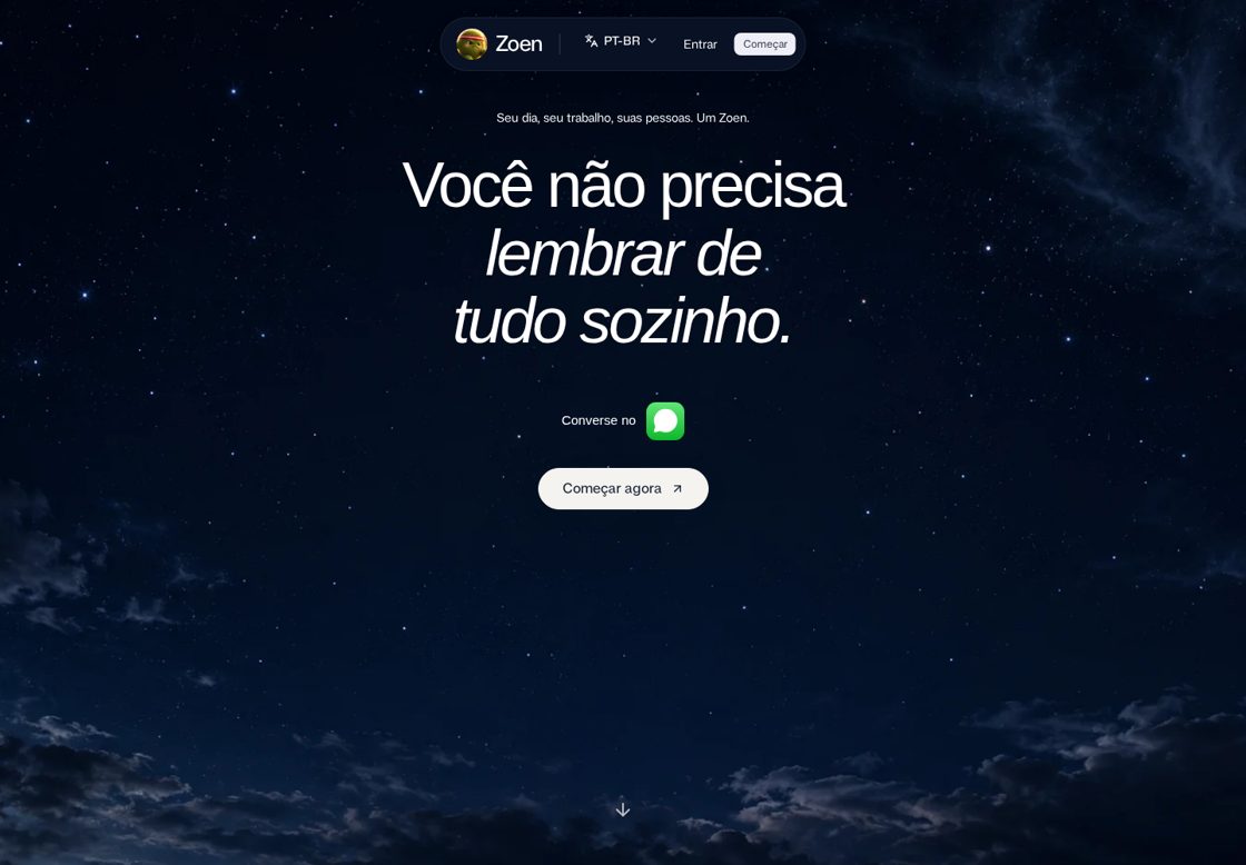 Zoen homepage, first screen