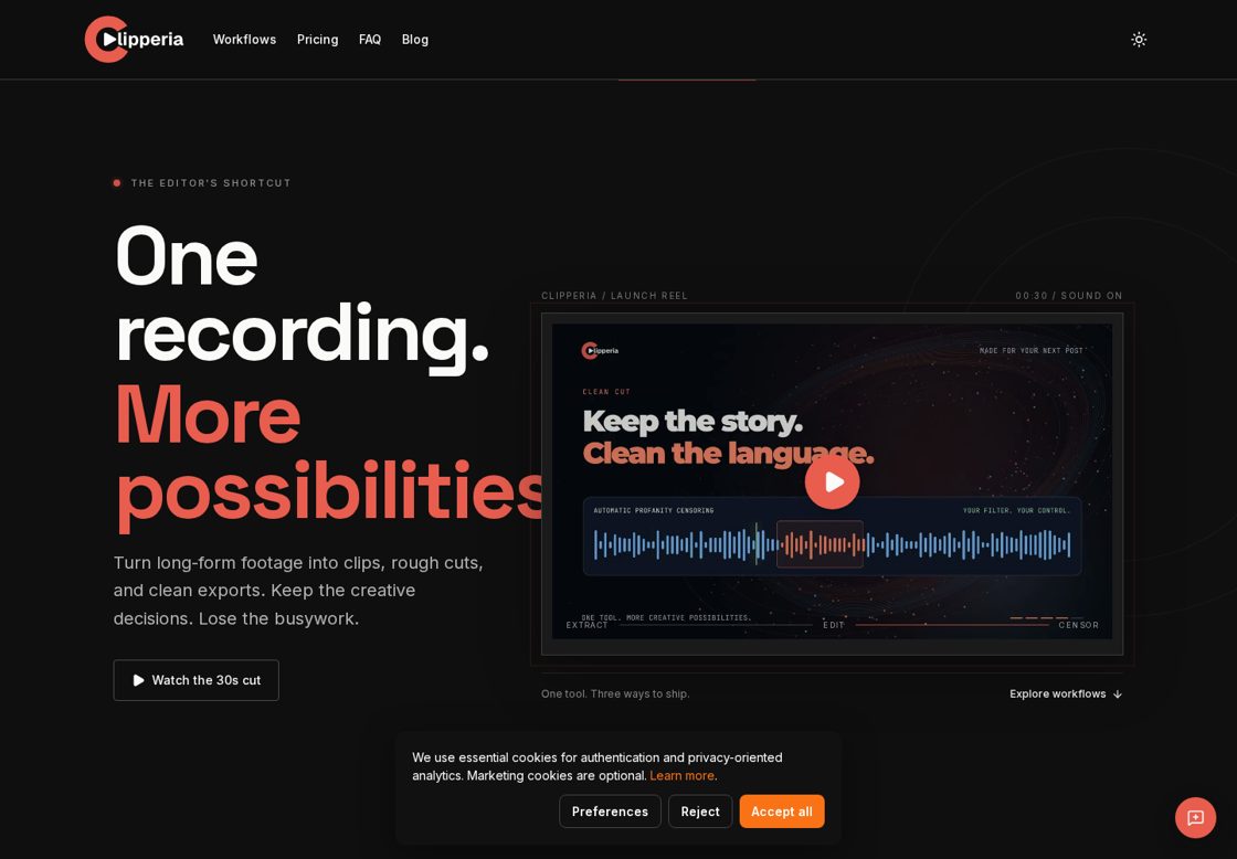 Clipperia homepage, first screen