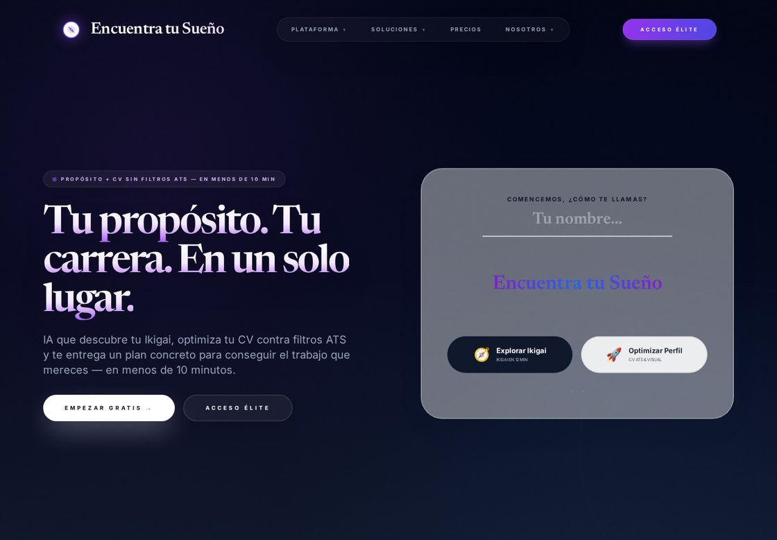 Encuentra Tu Sueno homepage, first screen