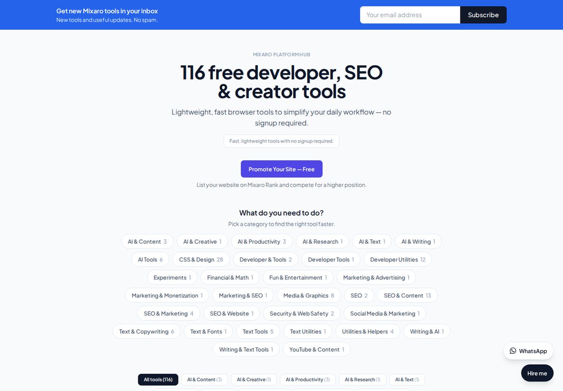 Mixaro homepage, first screen