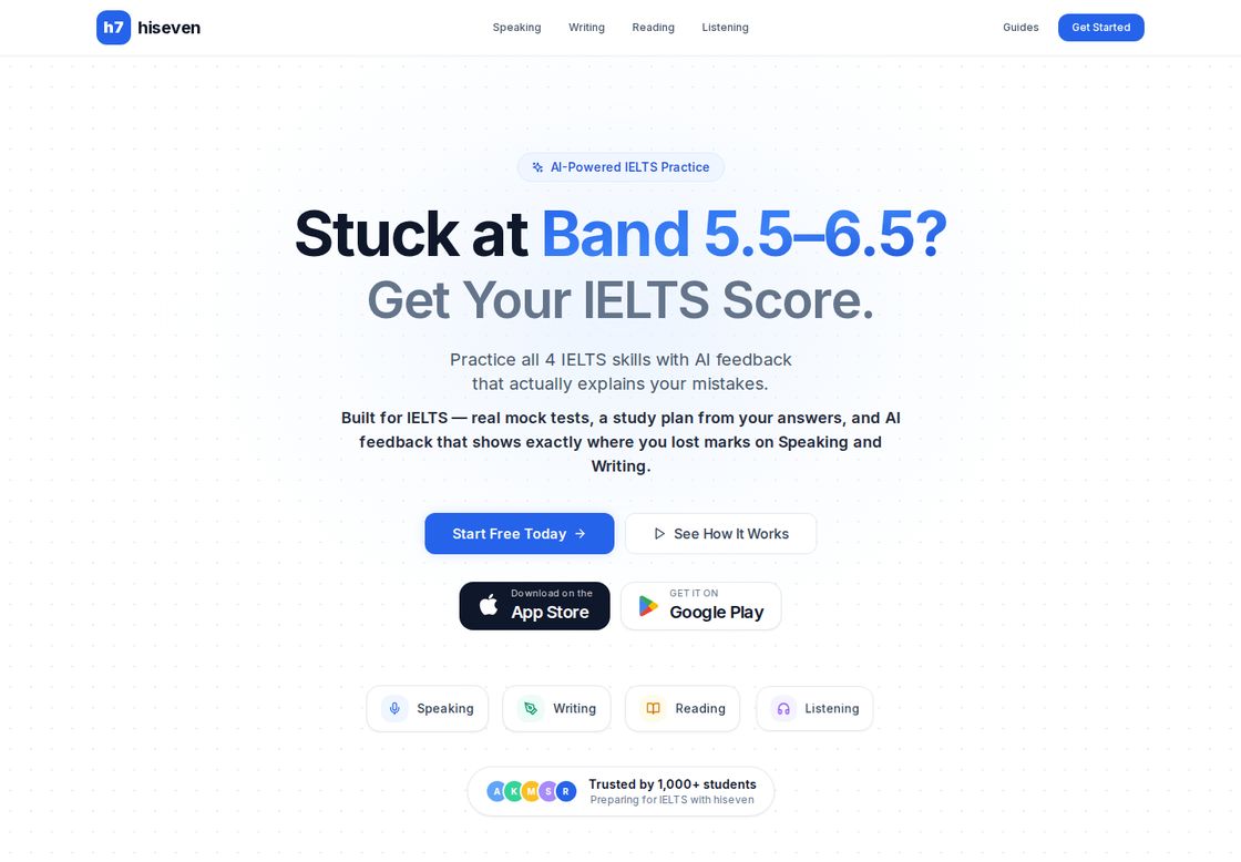 hiseven homepage, first screen