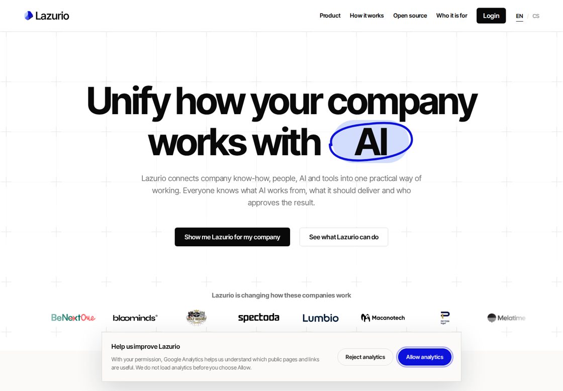 Lazurio homepage, first screen